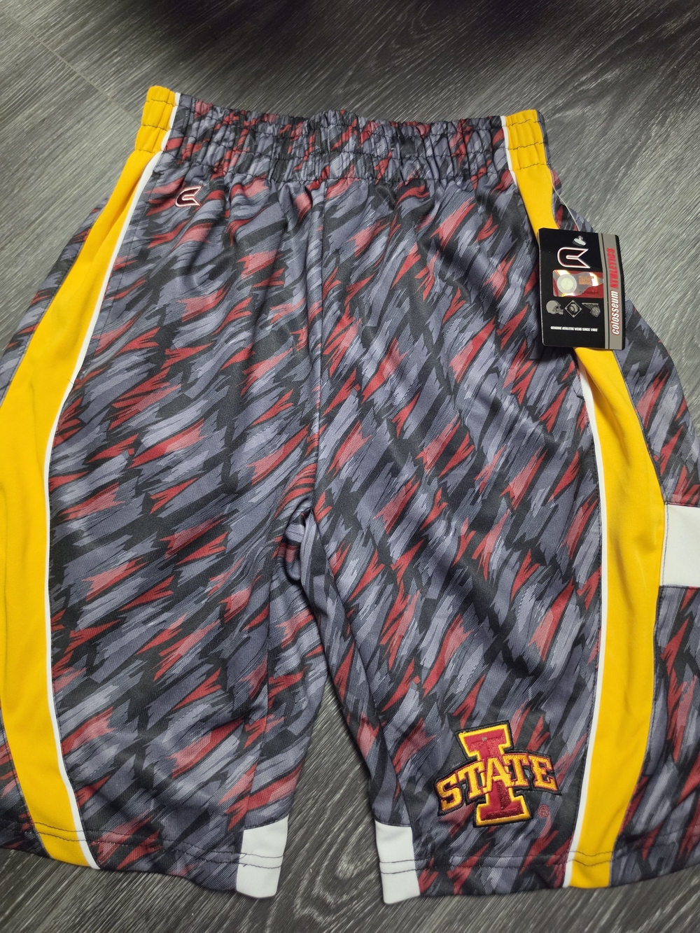 Colosseum Men's Gray and Red Athletic Shorts with Gold Side Panels